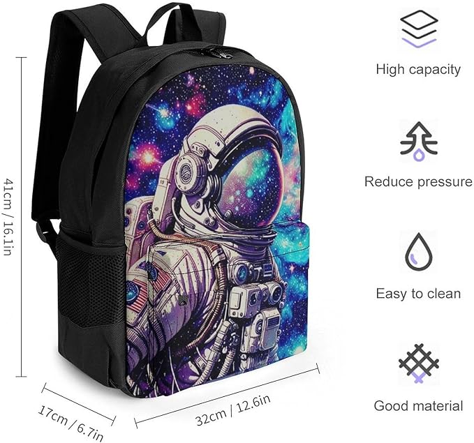 Supdreamc Lightweight Daypack Backpack for Trekking Work Running, Big Capacity Multipurpose Anti-Theft Bookbag, Space Astronaut Galaxy Starry Art Business Computer Bag