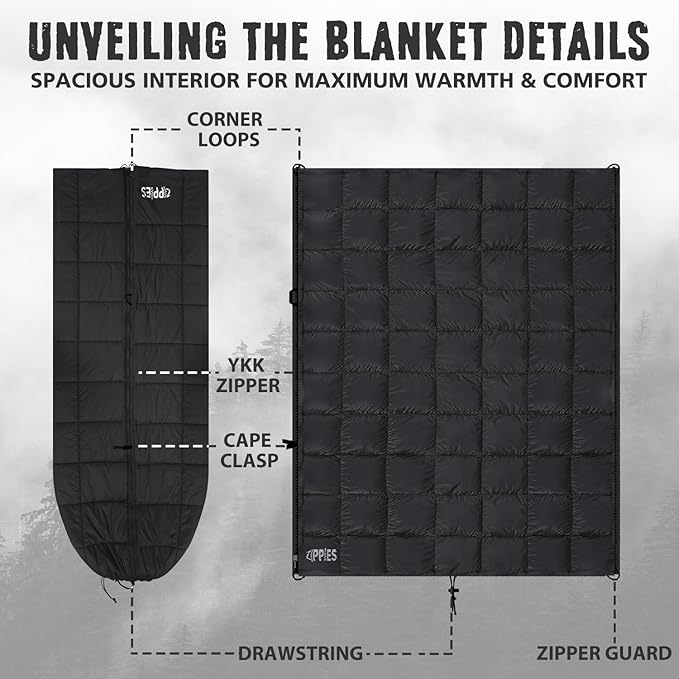 3M Thinsulate Insulation Puffy Camping Blanket for Cold Weather, Queen Size Warm Camping Quilt with Zipper, Waterproof Outdoor Sleeping Bag for Hammock, Cozy & Versatile Gift for Men and Women