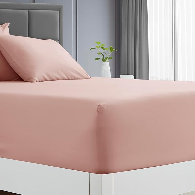Clara Clark Twin XL Sheets - Hotel Luxury 5 Piece Bed Sheets for Twin XL Size Bed - Soft Bedding Sheets & Pillowcases, Fits Mattress up to 16 inch deep. Twin XL, Peach Beige