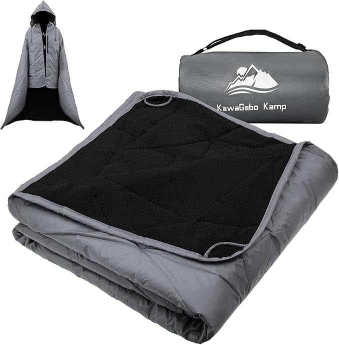 Outdoor Waterproof Blanket, Foldable Fleece Stadium Blanket for Outdoor Sports Event, Camping, Car, Pet, Picnics - Windproof, Wearable, Machine Washable 80" x 58" (Smoky Gray,Hooded)