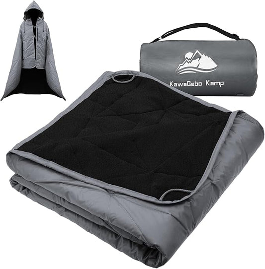 Outdoor Waterproof Blanket, Foldable Fleece Stadium Blanket for Outdoor Sports Event, Camping, Car, Pet, Picnics - Windproof, Wearable, Machine Washable 80" x 58" (Smoky Gray,Hooded)