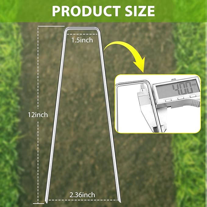Landscape Staples 12 Inch, 50 Pack 8 Gauge Galvanized Garden Staples U-Shaped Landscape Stakes, Heavy Duty Ground Stakes for Outdoor Decorations, Weed Barrier Fabric, Irigation Tubing, Tent
