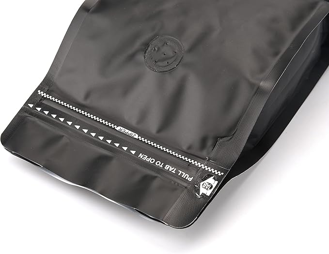 50 Pack Coffee Bags Degassing Valve, Resealable High Barrier Storage Bags with Aluminum Foil, Odor-Proof for Coffee Beans, Stand Up Coffee Pouch, Flat Bottom (Large-16OZ, Black)