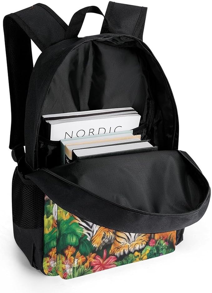Supdreamc Rucksack Anti-Theft Multipurpose Big Capacity Carry On Bag, Tropical Jungle Parrot Birds Tiger Art Traveling Camping Backpack With Side Pockets