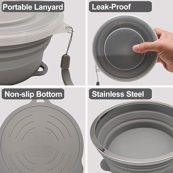 Mess Kit for Camping Silicone Collapsible Bowl Collapsible Cup and Stainless Steel Spoon for Backpacking Outdoor Hiking Traveling and Picnic