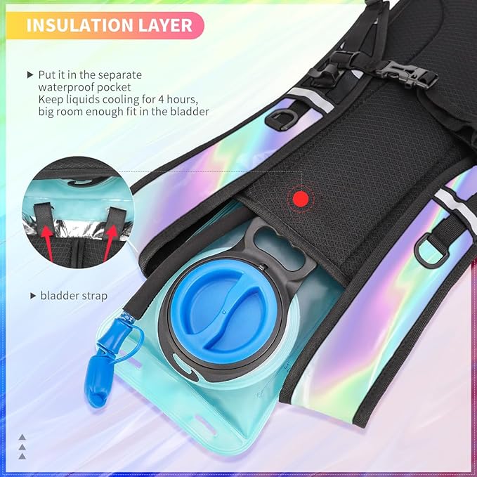 Hydration Backpack, Water Backpack with 2L Hydration Bladder, Rave Backpack Hydration Pack, Festival Essential for Raves, Hiking, Cycling, Climbing, Running, Outdoor, Camping and More
