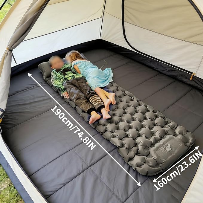 DANCHEL OUTDOOR Ultralight Inflatable Sleeping Pad for Camping - Built-in Foot Pump & Pillow, Compact Air Mattress for Backpacking, Hiking, Travel, Gray