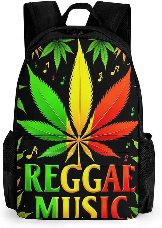 Polyester Daypack Backpack for Trekking Picnic Walking Cycling, Large Capacity Anti-Theft Multipurpose Shoulder Bag, Rasta Flag Weedleaf Leaves Reggae Music Casual Daypack