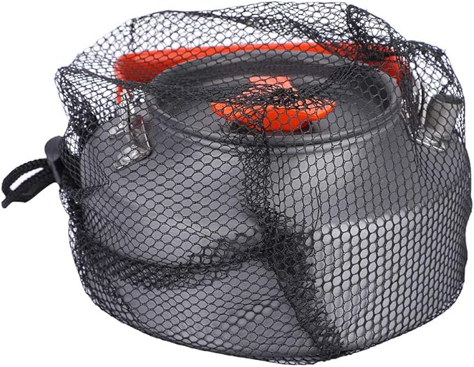 Aluminum Teapot 37oz, Coffee and Tea Kettle with Folding Handle, Portable Pot for Camping, Hiking and Kitchen Use, Black Handle (Orange handle)