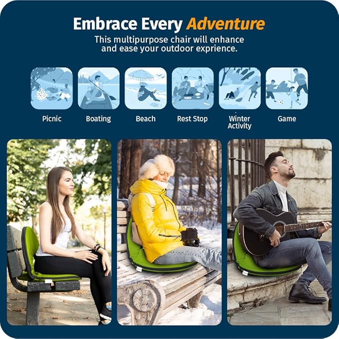 Alpcour Folding Stadium Seat – Deluxe Outdoor Camping Reclining Waterproof Cushion Chair for Bleachers – Best 6-Position Back Support Picnic Bleacher Seats w/Extra Thick Padding for Support & Comfort