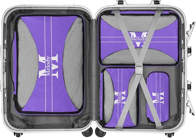 Custom Packing Cubes with Name, 4Pcs/Set Travel Luggage Packing Organizers Set for Women, MediumPurple with Initial Letter