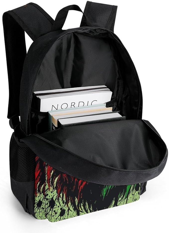 Supdreamc Rucksack Anti-Theft Multipurpose Big Capacity Carry On Bag, Rasta Flag Black Paint Splatter Lion Traveling Camping Backpack With Side Pockets