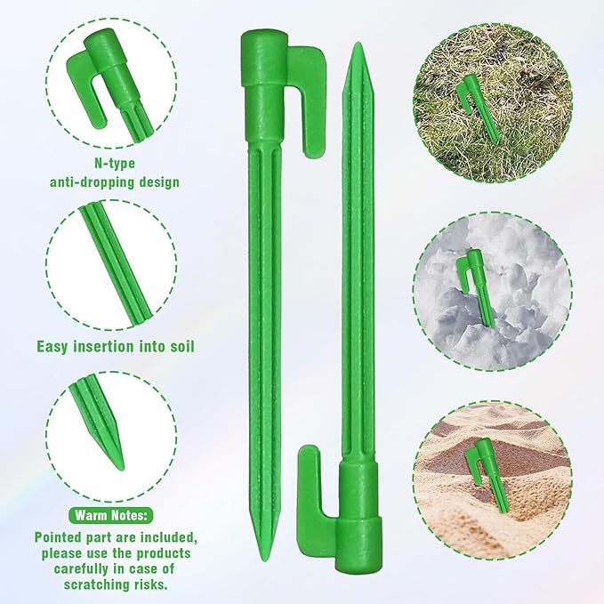 24pcs Green Plastic Tent Pegs, Ground Stakes, Landscape Fabric Stakes, Stakes for Inflatables, Garden Stakes, Yard Stakes, Tent Stakes for Camping, Outdoor Decorations, Tarping