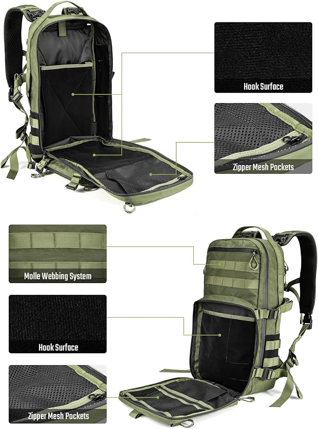 TACTICAL_GEEK ModCase B2 Ultimate EDC Tactical Backpack,14L High-Capacity, Anti-Shock Laptop Compartment, Waterproof, Molle System, for Hiking, Camping, Commuting, Backpacking Daypack Rucksack, Green