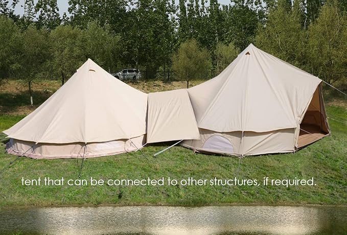 UNISTRENGH 4-Season Luxury 2 Doors Family Cotton Waterproof Bell Tents for Glamping Parties (13.1ft 16.4ft 19.7ft Dia. Size Options)