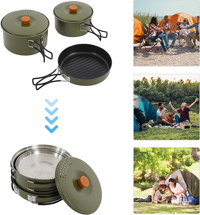 Camping Cookware Set Portable Camping Cooking Set 304 Stainless Steel Camping Pots and Pans Set Campfire Cooking Equipment with Storage Bag for Outdoor Camping Hiking Picnic for 2-3