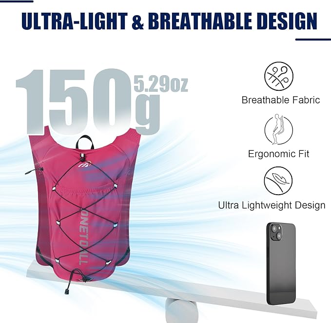 Running Vest for Women & Men, 6L Hydration Backpack with 2L Water Bladder, Lightweight Water Backpack for Trail Running, Marathon, Hiking, Cycling, Jogging, Adjustable Fit
