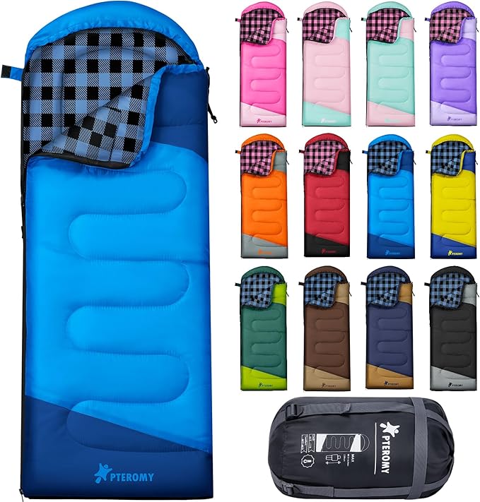 PTEROMY Sleeping Bags for Adults, Lightweight and Machine Washable, Water Resistant Backpacking Camping Sleeping Bag for Warm Cold Weather, Camping Essentials for Hiking Travel