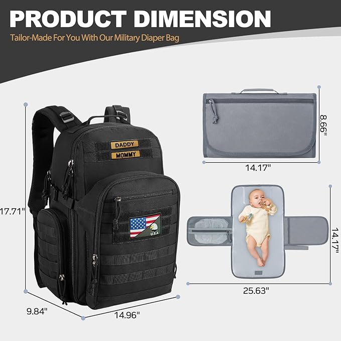 MIRACOL Military Diaper Bag for Dad: Tactical Design with Changing Pad & Daddy Patches - Pride Solution for Veteran Fathers in Baby Outings