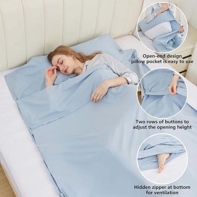 Sleeping Bag Liner Camping Adult Sleep Sack Lightweight Travel Sheet for Hotel Bed Compact Ultralight Essential Cleaning Supplies Kit Travel Bedding Set for Backpacking