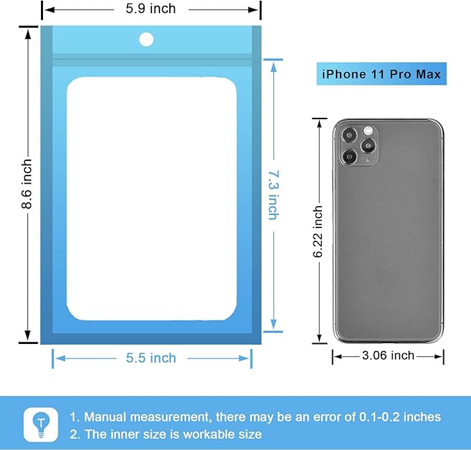 100 Pcs Resealable Mylar Bags, Gradient Color Food Storage Bags, Zip Bag Foil Bags Packaging Pouch for Food Storage, Sample, Small Business (Blue Blue, 5.9 X 8.6 Inch)