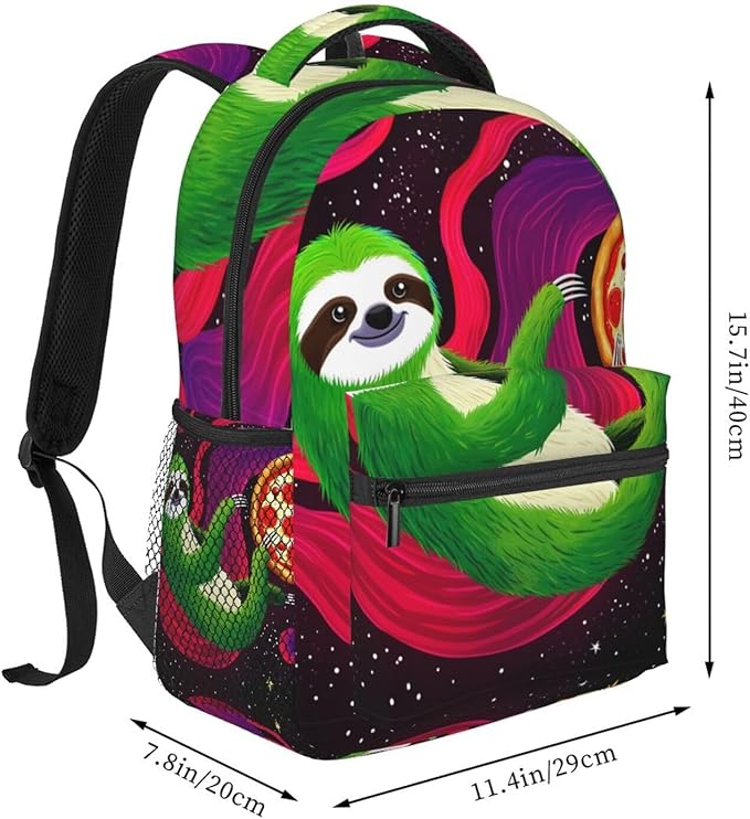 Lightweight Backpack for Gym Travel Bicycle, Big Capacity Multipurpose Anti-Theft Carry On Bag, Sloth Pizza Star Galaxy Art Travel Hiking Bag Day Pack