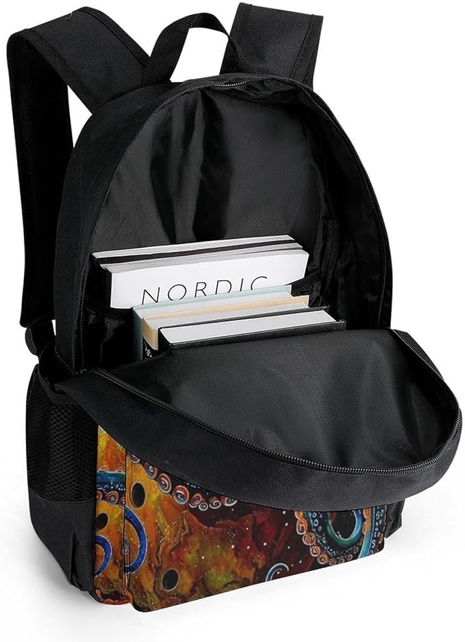 Supdreamc Daypack Backpack Anti-Theft Multipurpose Large Capacity Carry On Bag, Octopus On The Moon Holding Stars Planet Art Traveling Camping Backpack With Side Pockets