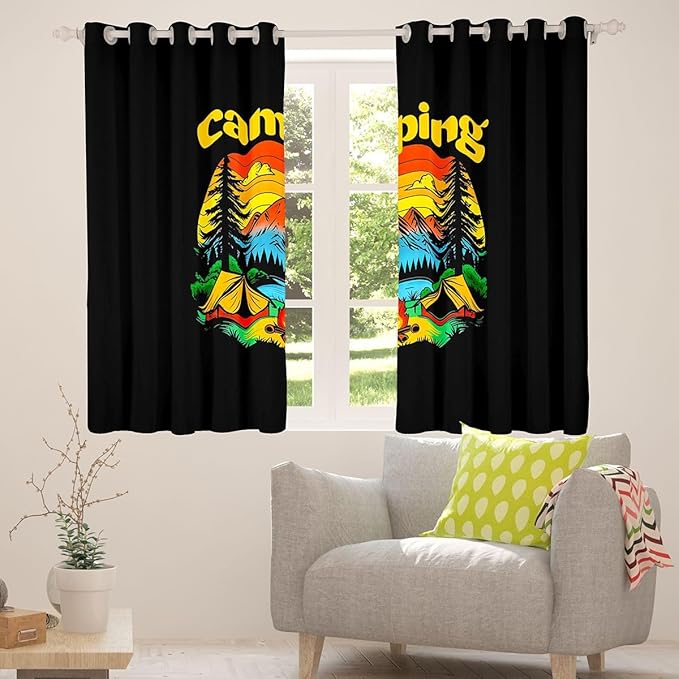 Erosebridal Happy Camping Blackout Curtains for Bedroom Living Room Camper Decor Window Curtains 2 Panels 52" Wx84 L Jungle Camping Adventure Travel Drapes,Rustic Farmhouse Window Treatments