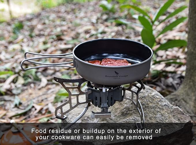 Boundless Voyage Titanium Non-Stick Frying Pan with Folding Handle Non-Stick Ceramic Coating Frypan Cooking Pot for Outdoor Camping Picnic Backpacking