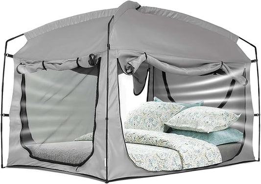 Bed Tent,Portable Privacy Sleeping Bed Canopy,Blackout 90% Drapes for Kids and Adult,Indoor Space Tent with Breathable Large Mesh Windows