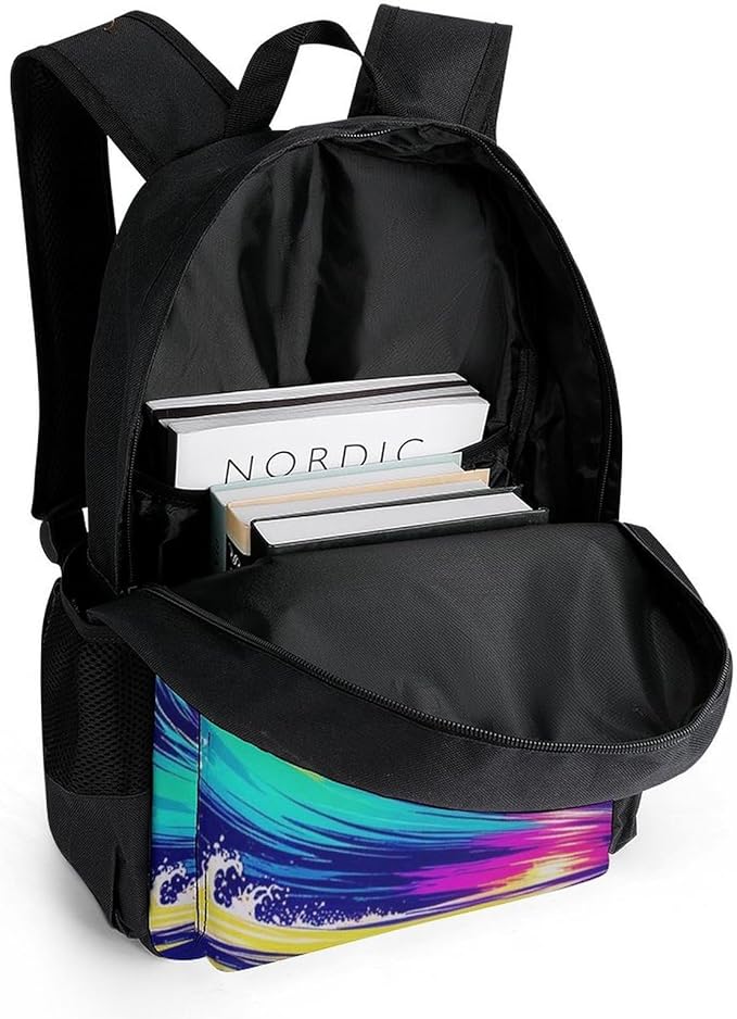 Supdreamc Polyester Daypack for Hiking Work Running, Big Capacity Anti-Theft Multipurpose Shoulder Bag, Colorful Raging Great Waves Travel and Sport Backpack Rucksack