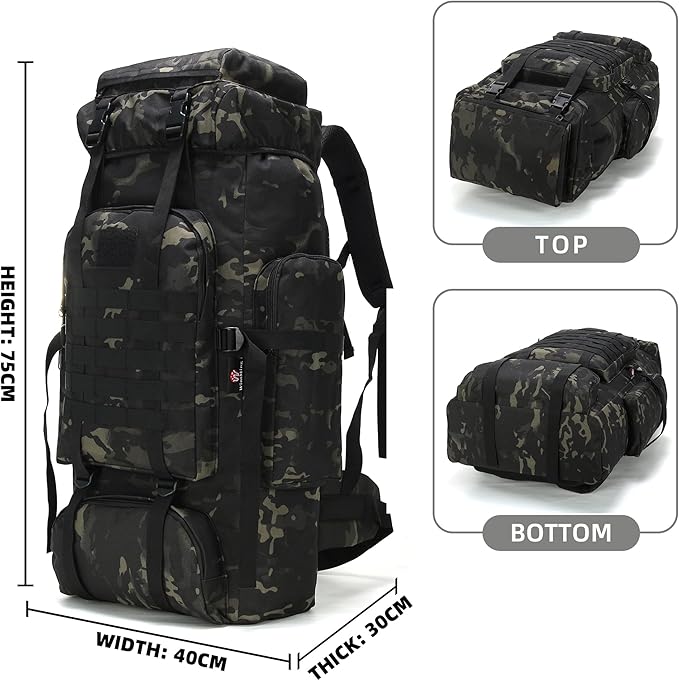 King'sGuard 70L Camping Hiking Backpack for Men Women Large Military Tactical Backpack Molle Rucksack Backpack for Outdoor