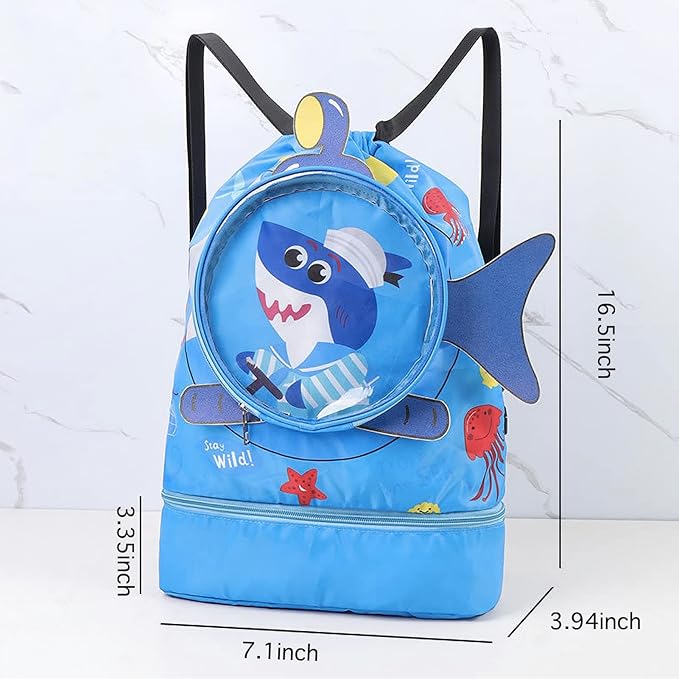 Dry Wet Separated Swim Bags for Swimmers Shark Pool Gear Drawstring Gym Bag Beach Backpack for Women Men Boys Girls Teener Camping Hiking Shopping Swimming Dance Travel With Shoe Compartments