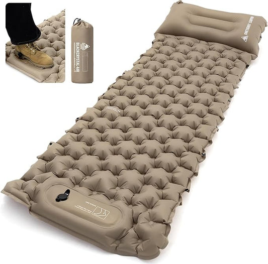 ONETIGRIS BLACKCRYSTAL Camping Sleeping Pad with Built-in Foot Pump, Inflatable Sleeping Pad with Built-in Pillow, Connectable Camping Air Mattress for Backpacking, Hiking,Tent Camping, Lightweight