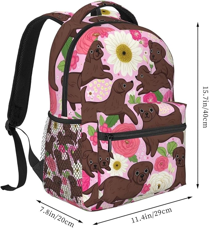 Lightweight Daypack Backpack for Sports Travel Running, Large Capacity Multipurpose Anti-Theft Bookbag, Golden Retriever Dog Pink Flower Laptop Backpack Daypack