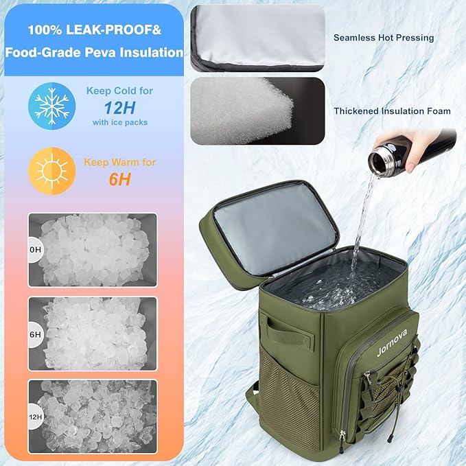 Insulated Cooler Backpack, 40L Leakproof Backpack with Double Compartments for Men & Women, Large Lunch Cooler for Camping, Beach, Travel, Picnic, Up to 48 Cans