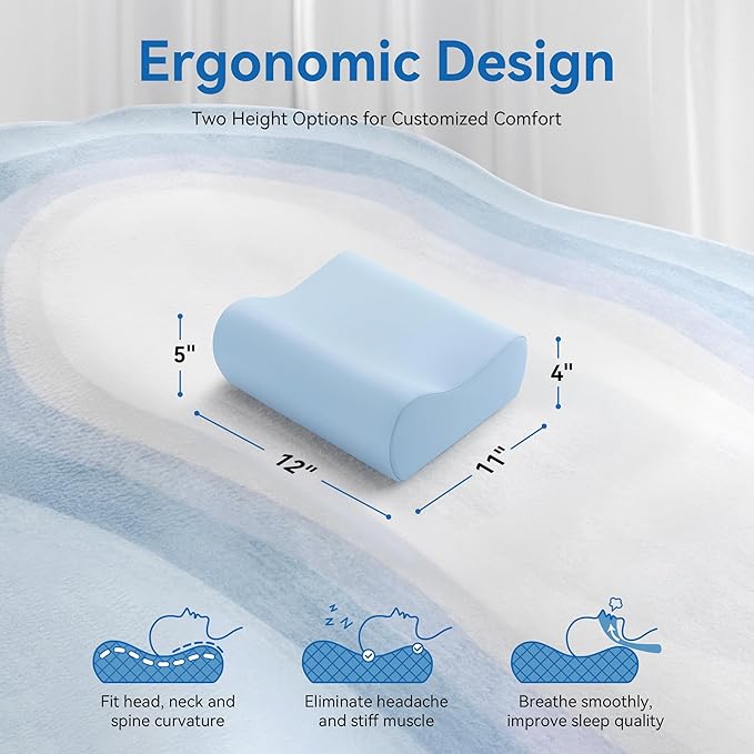 AM AEROMAX Travel Contour Memory Foam Pillow, Cervical Pillow for Neck Pain Relief, Neck Orthopedic Sleeping Pillows for Side, Back and Stomach Sleepers.