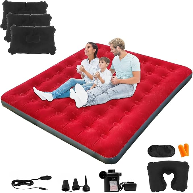 King Size Camping Air Mattress Bed with Air Pump,80"x 72"Thickened Portable Blow Up Inflatable Air Mattress,Travel Sleeping Bed Pad for Camping Home Hiking