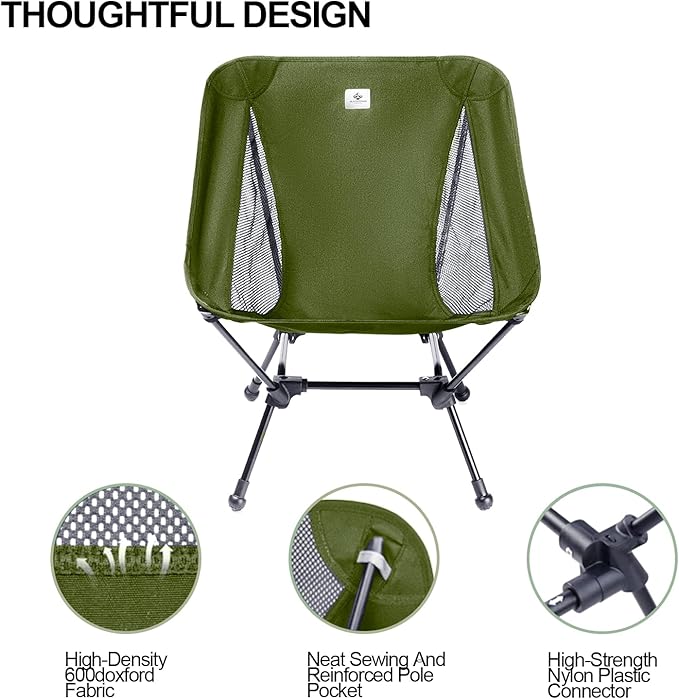 Camping Chair, Foldable with Storage Bag, Portable & Lightweight for Adults, 330lbs Capacity - Hiking, Fishing, Beach, Lawn (Green)