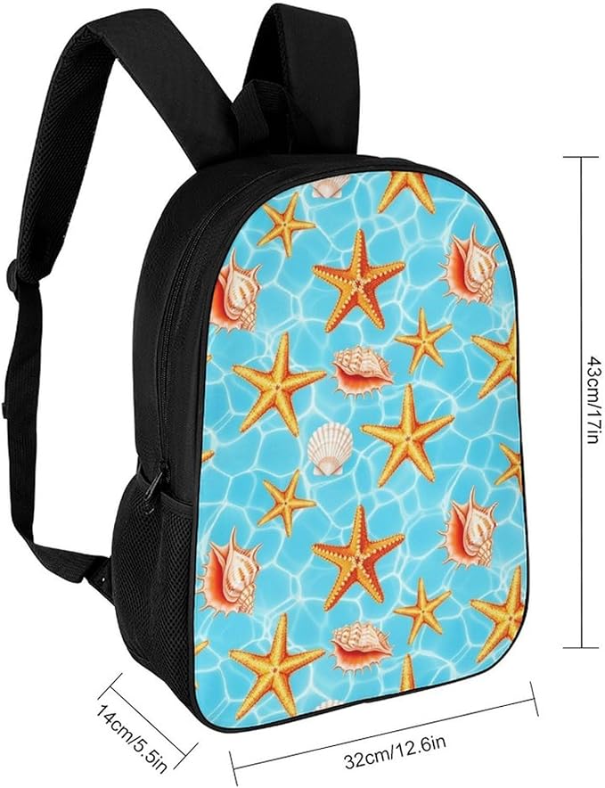 Large Rucksack for Outdoor Hiking and Camping with Daypack Design, Summer Beach Starfish Seashell Daypack Backpack Men Women