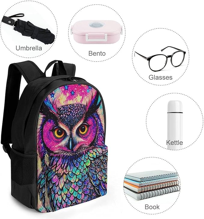Supdreamc Backpack Multipurpose Anti-Theft Large Capacity Bookbag, Galaxy Owl Travel Hiking Daypack With Side Pockets