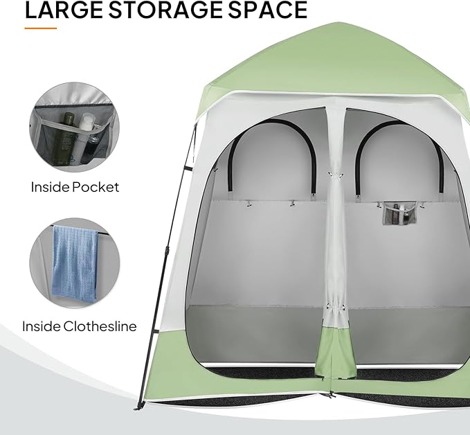 VINGLI 2 Room Shower Tent, 7.5 FT Instant Pop Up Shelter with Carrying Bag, Privacy Changing Room Tent,Perfect for Portable Toilet, Camping, Dressing, Outdoor Indoor, Easy Set Up