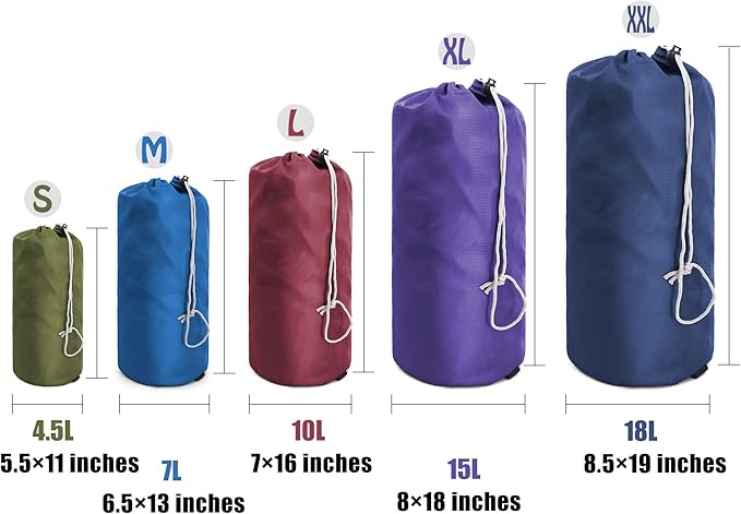 BeeGreen Stuff-Sacks-for-Travel-Backpacking 6 Pack with Dust Flap compression Ditty Bags for Outdoor Products Foldable Lightweight