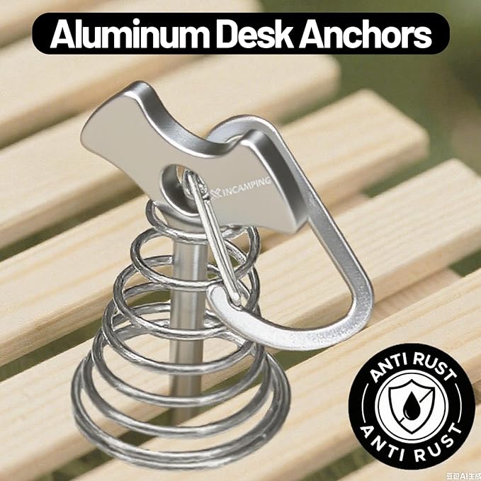 Deck Anchors XINCAMPING 12pcs Aluminum Tent Pegs for Wooden Decks, Windproof Rope Tighteners & Adjusters for Tents, Canopies, Camping Furniture Silver