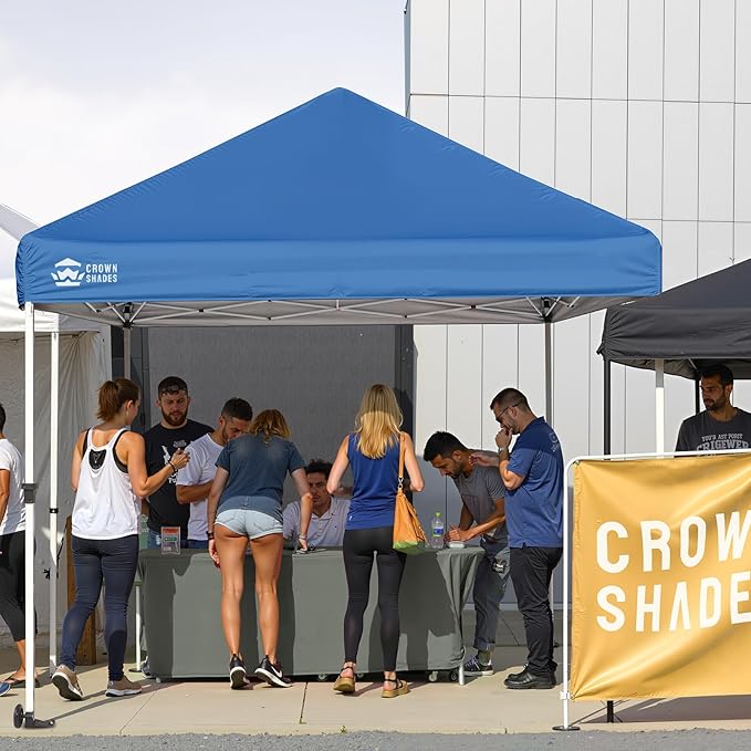 CROWN SHADES Pop Up Canopy Tent, 8x8 Commercial Canopy Tent with 4" Wheels, 4 Upgraded Weights, Patented Centerlock, 400D Strength Oxford Fabric, Sto'N Go Bag, Blue