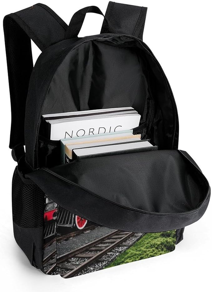 Polyester Daypack Backpack for Climbing Outdoors Running, Big Capacity Multipurpose Anti-Theft Bookbag, Old Train Dark Sky Travel Hiking Camping Rucksack