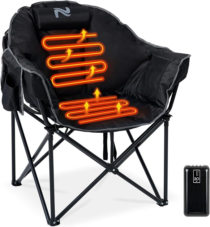 Oversized Heated Camping Chair with 20,000mAh Power Bank, Heated Chairs Outdoor Sports with 3 Heat Levels, Portable Folding Heated Outdoor Chair for Lawn Patio Lounge