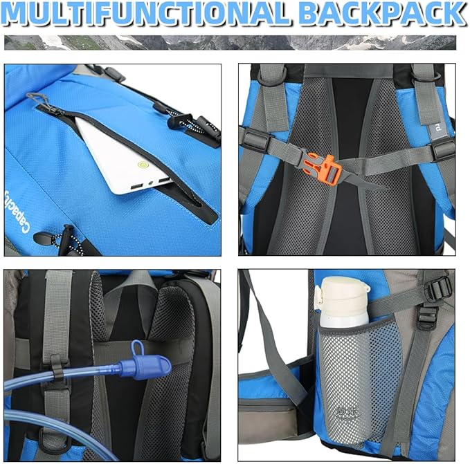 King'sGuard 70L Hiking Backpack with Rain Cover Lightweight Waterproof Travel Camping Backpack Large Backpacking Pack