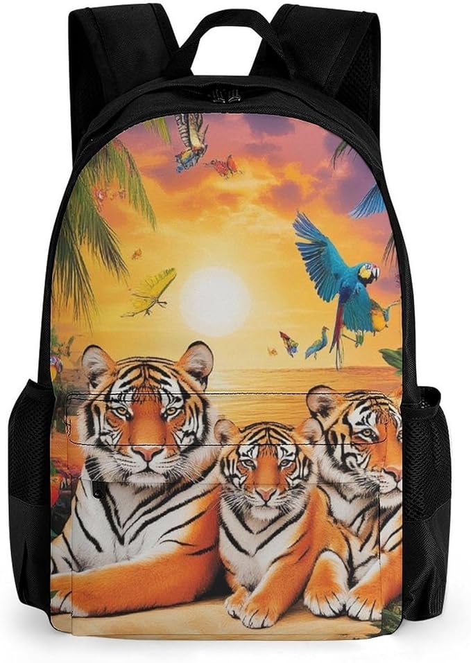 Supdreamc Men Women Polyester Tropical Tiger Animal World King Art Daypack Big Capacity Shoulder Bag With Adjustable Shoulder Straps for Camping Travel Walking Cycling