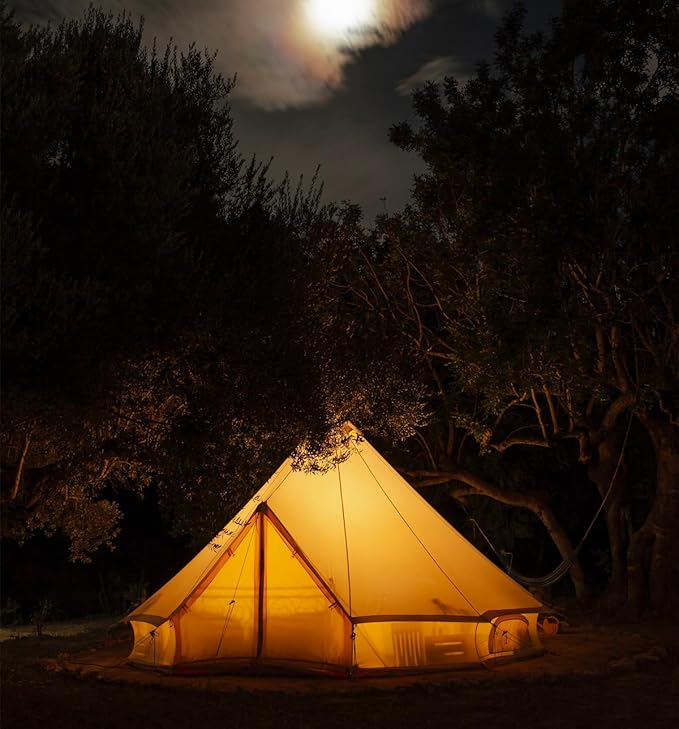 UNISTRENGH Luxury 4 Season Waterproof Cotton Canvas Bell Tent Large Glamping Tent Yurt Teepee with Roof Stove Jack Hole for Camping Hiking Christmas